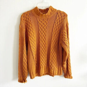 Vintage 90s autograph cable open knit mock neck heavy long sleeve sweater sz L